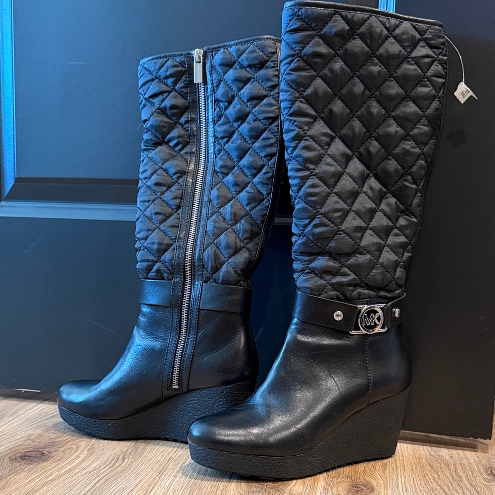 Michael Kors Black Quilted Wedge Boots